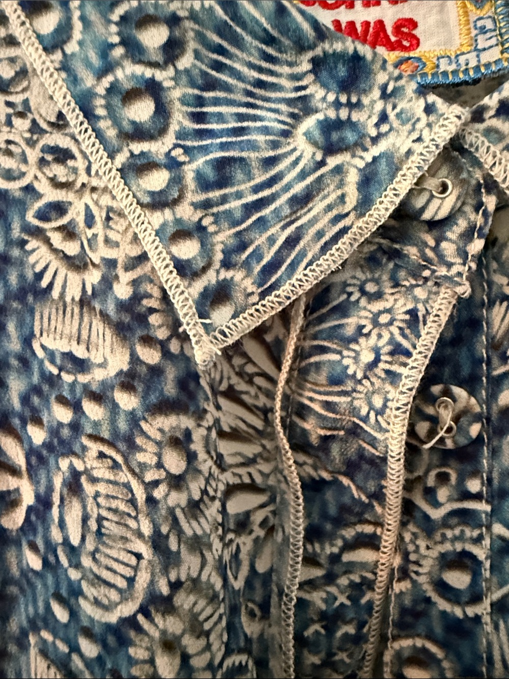 Johnny Was - blue and white embroidered-look button down shirt with collar. - Picture 5 of 10